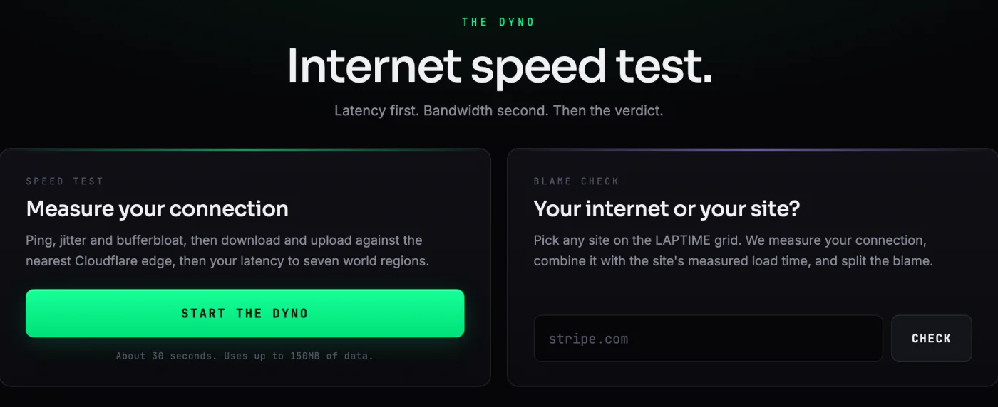 laptime.dev - internet speed test and blame check