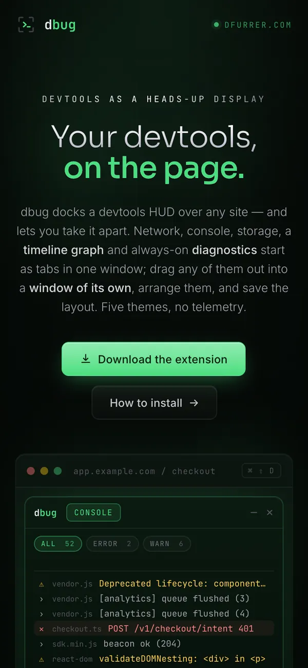 dbug.live on a phone